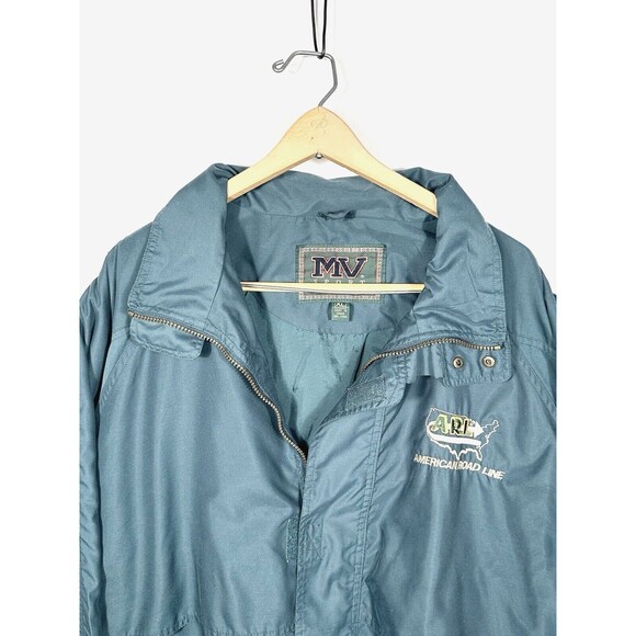 Vtg 90s MV Sport American Road Line Windbreaker Jacket Men Large Green Hooded - Picture 5 of 13